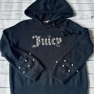 🤍🖤 Juicy Couture Black Hooded Sweater with Pearl Accents - Size L